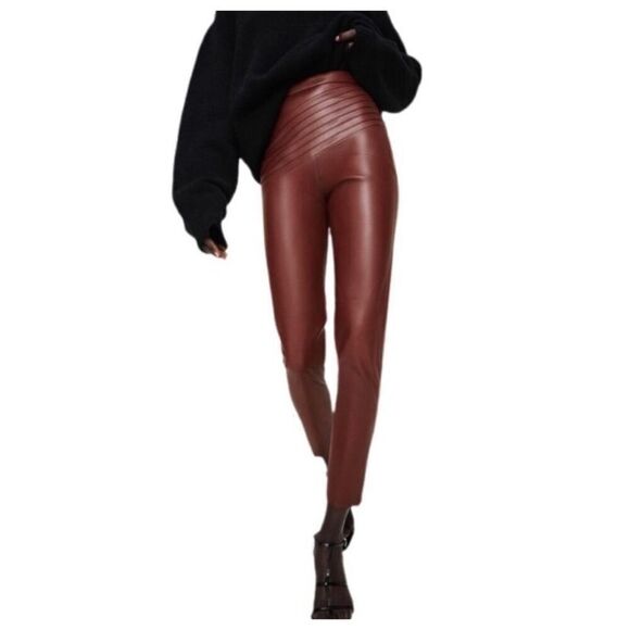 Zara High-rise Faux Leather Leggings in Burgundy Size Small NWT - Picture 2 of 9